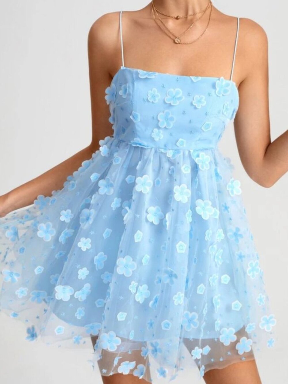 Altar'd State Aurora Floral Mesh Babydoll Light‎ Blue Dress